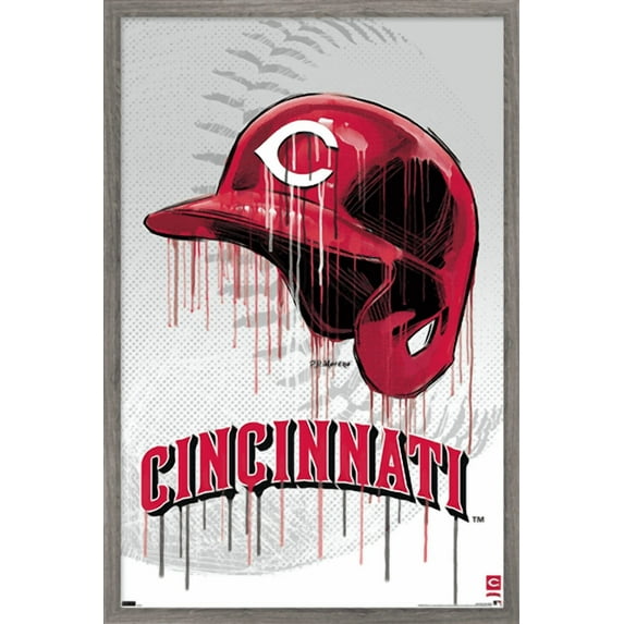 MLB Cincinnati Reds - Drip Helmet 22 Wall Poster, 22.375" x 34" Framed
