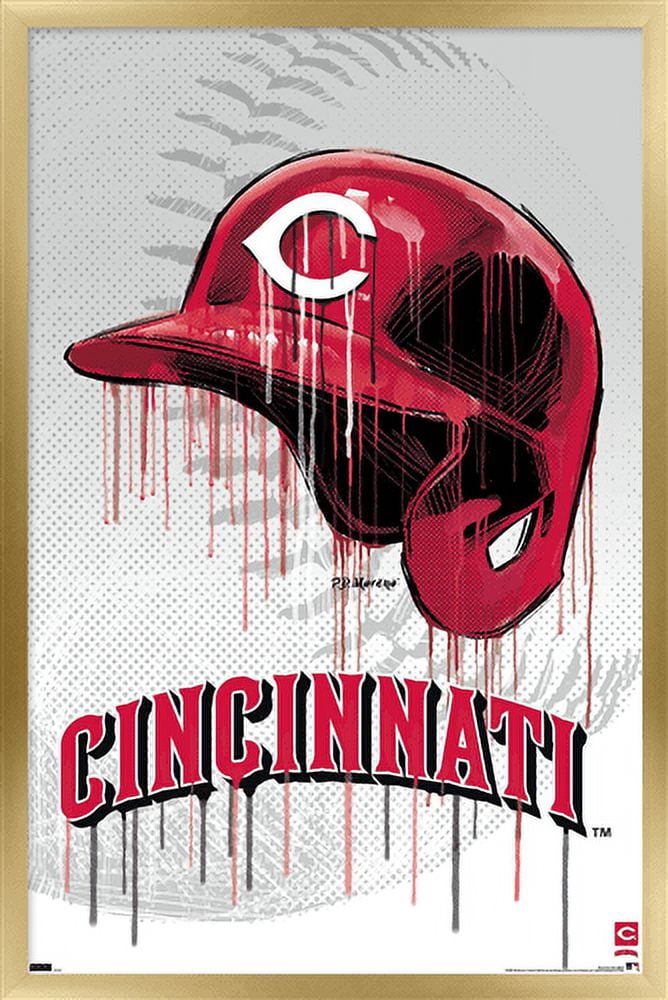 MLB Cincinnati Reds - Drip Helmet 22 Wall Poster, 22.375" x 34" Framed