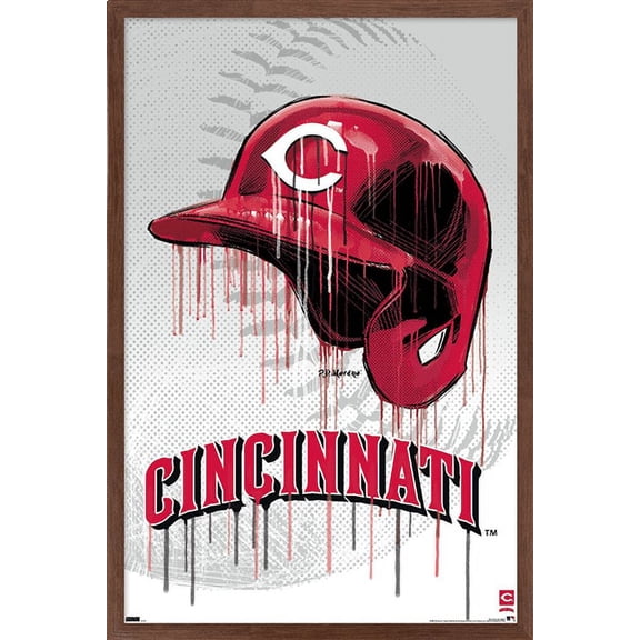 MLB Cincinnati Reds - Drip Helmet 22 Wall Poster, 22.375" x 34" Framed
