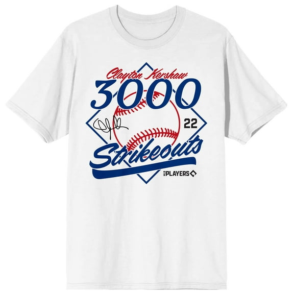Clayton Kershaw 3000 Strike outs 22 on White Short Sleeve Adult T-Shirt-Medium