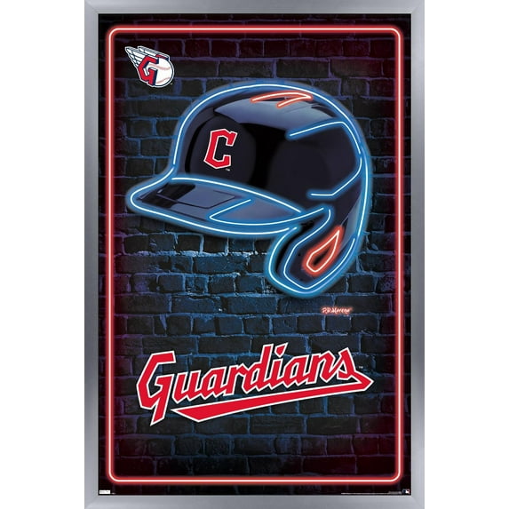 MLB Cleveland Guardians - Neon Helmet 23 Wall Poster, 22.375" x 34" Framed