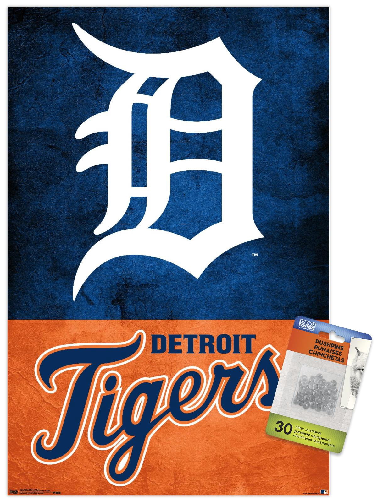 MLB Detroit Tigers - Logo 18 Wall Poster with Push Pins, 14.725" x 22.375"