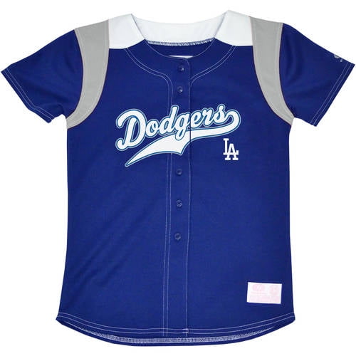 MLB LA Dodgers Girl's Poly Button Down Jersey, 2XL 