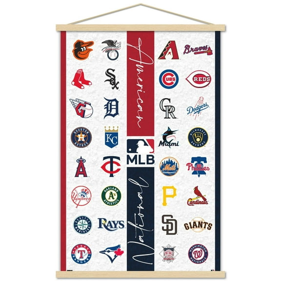 MLB League - Logos 23 Wall Poster with Magnetic Frame, 22.375" x 34"