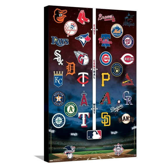 MLB League - Logos 24 Canvas Wall Poster, 14.725" x 22.375"