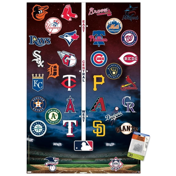 MLB League - Logos 24 Wall Poster with Push Pins, 22.375" x 34"
