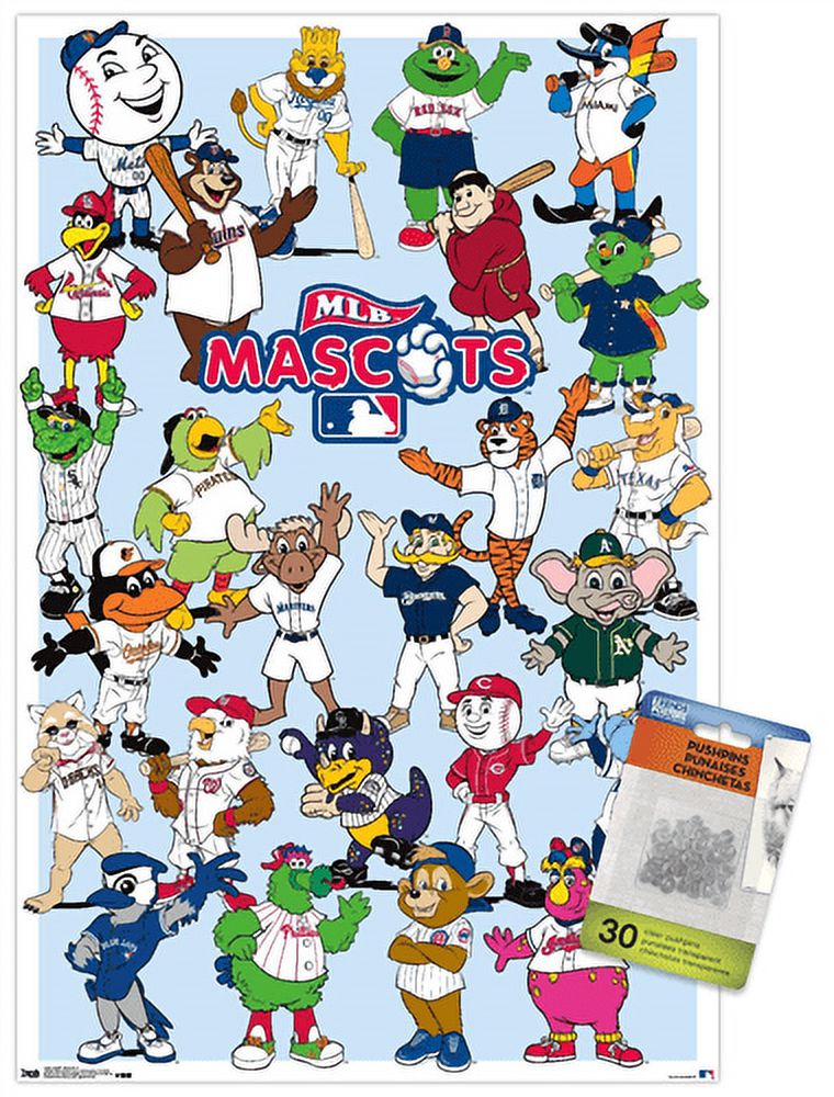 MLB League - Mascots 17 Wall Poster with Push Pins, 14.725" x 22.375"