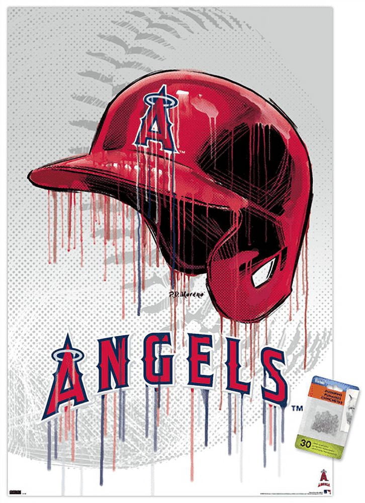 MLB Los Angeles Angels - Drip Helmet 22 Wall Poster with Pushpins, 22.375" x 34"