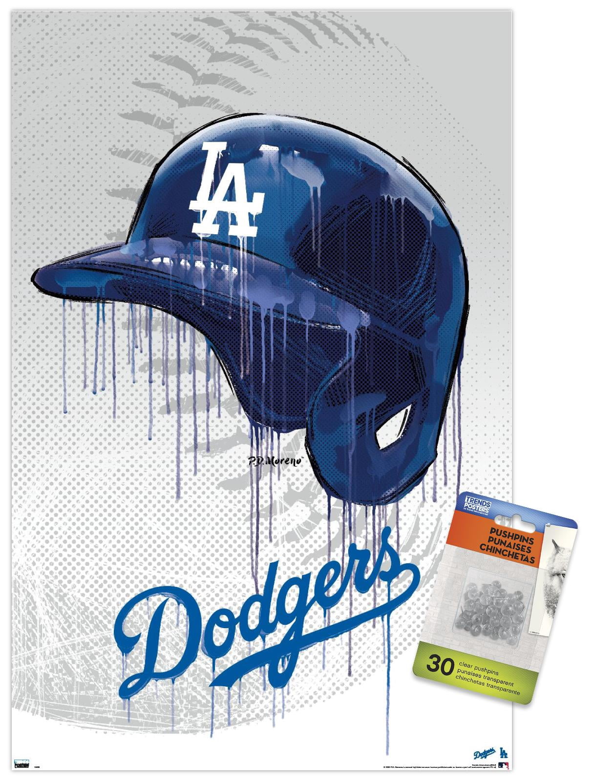 MLB Los Angeles Dodgers - Drip Helmet 20 Wall Poster with Push Pins, 14.725" x 22.375"