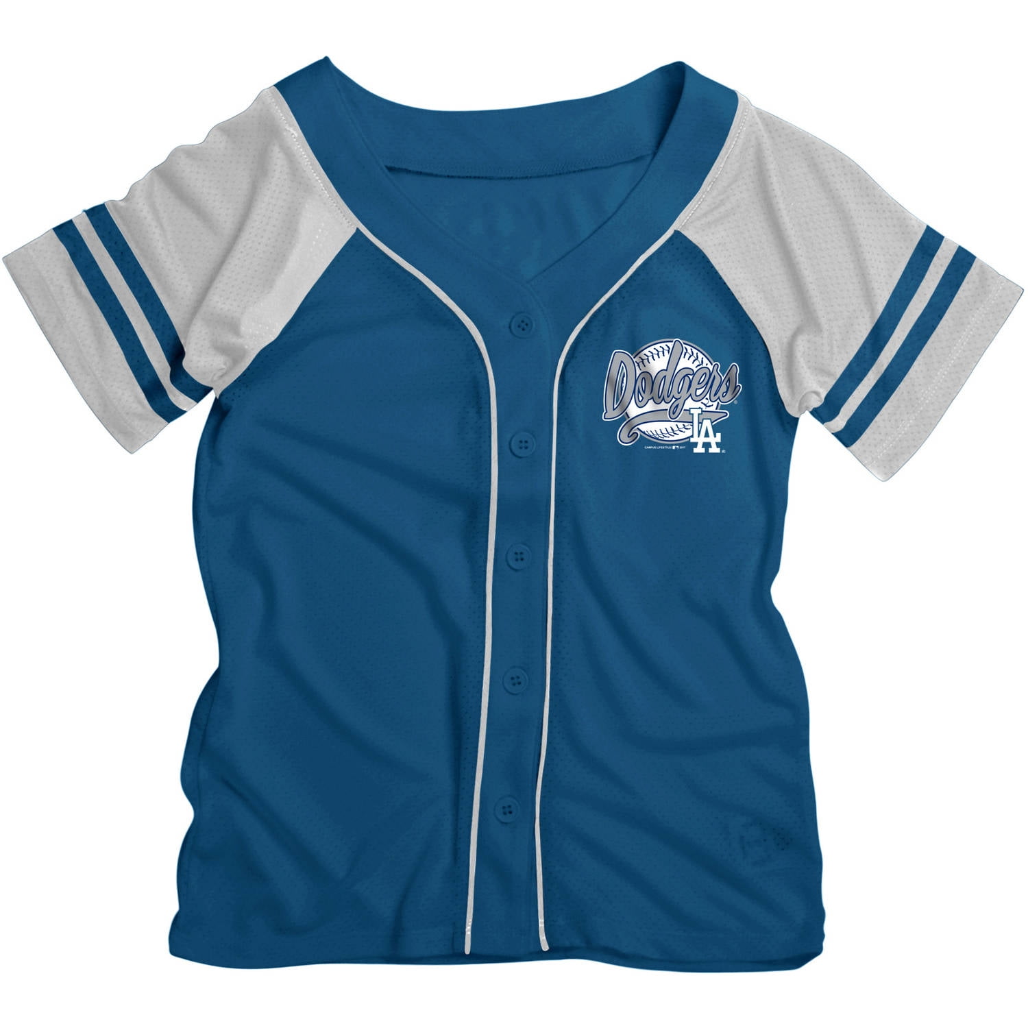 MLB Los Angeles Dodgers Girls Short Sleeve Button Down Mesh Jersey