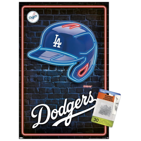 MLB Los Angeles Dodgers - Neon Helmet 23 Wall Poster with Push Pins, 14.725" x 22.375"