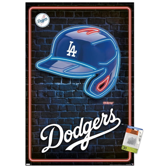 MLB Los Angeles Dodgers - Neon Helmet 23 Wall Poster with Push Pins, 22.375" x 34"