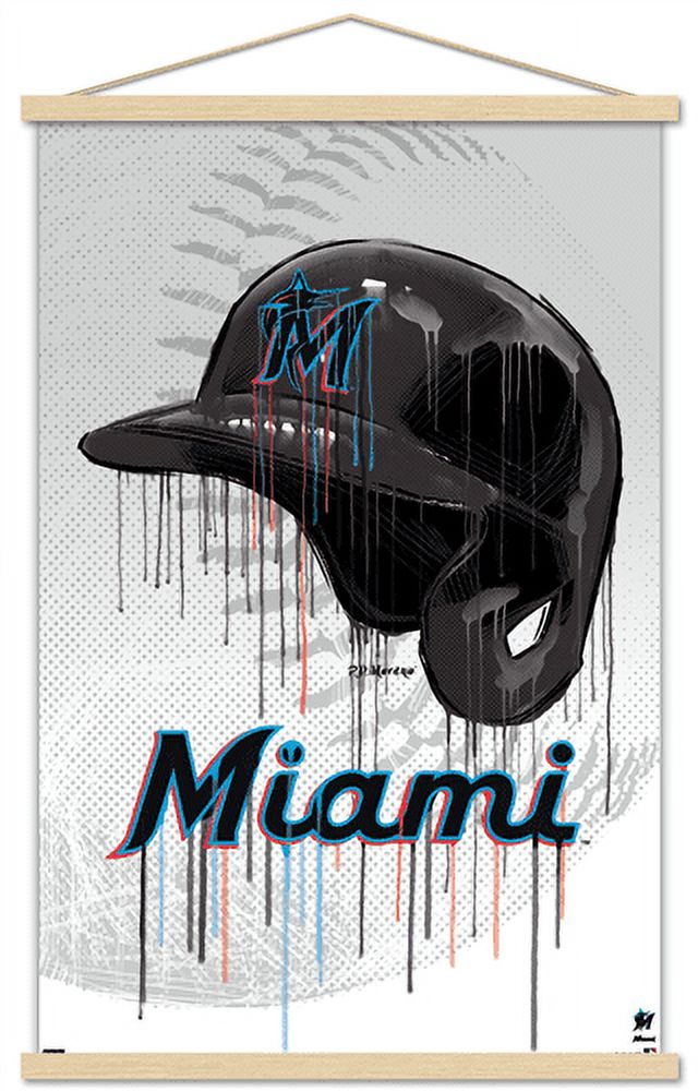 MLB Miami Marlins - Drip Helmet 22 Wall Poster with Magnetic Frame, 22.375" x 34"
