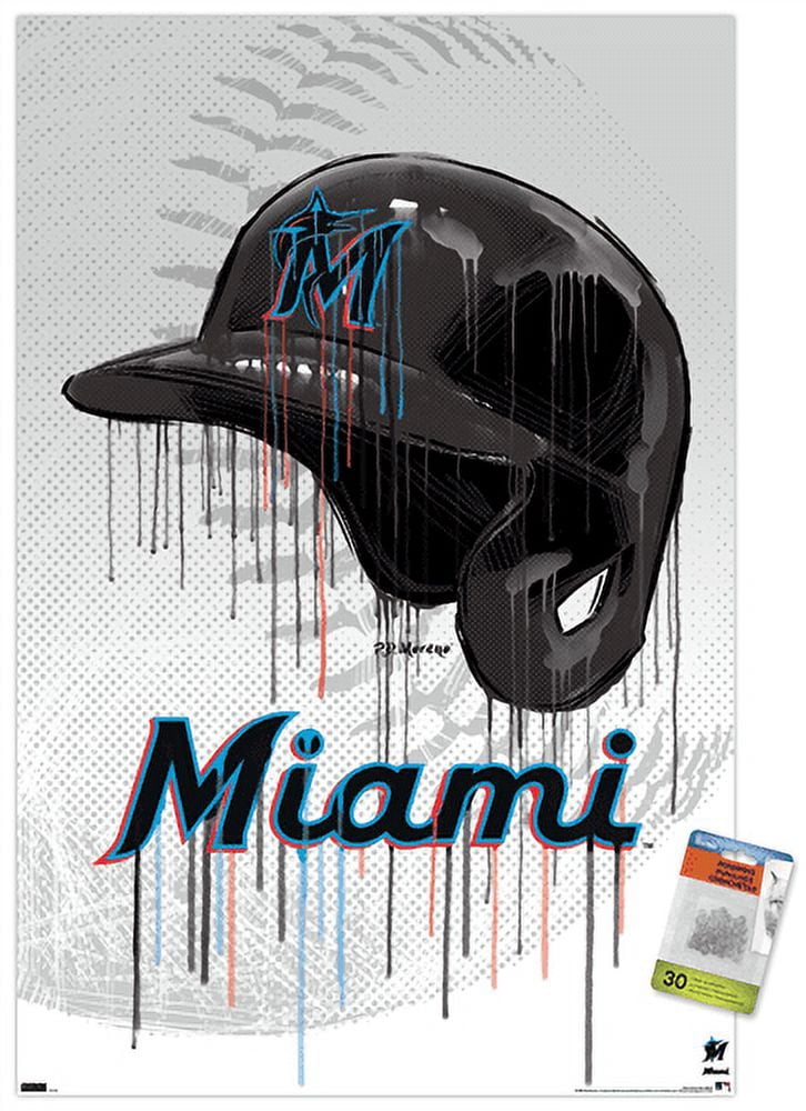 MLB Miami Marlins - Drip Helmet 22 Wall Poster with Pushpins, 22.375" x 34"