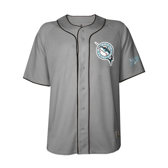 MLB Miami Marlins Men's Gray Cooperstown Full Button Jersey