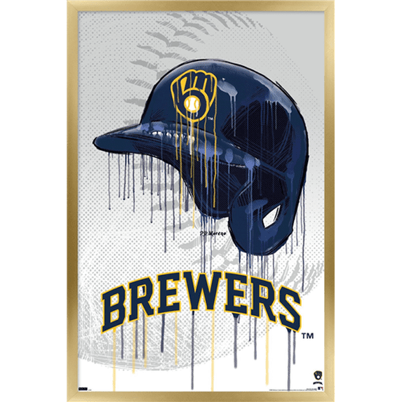 MLB Milwaukee Brewers - Drip Helmet 22 Wall Poster, 22.375" x 34" Framed