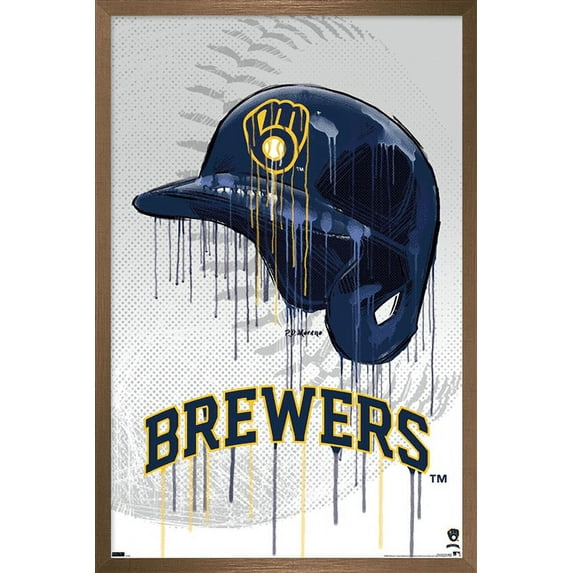 MLB Milwaukee Brewers - Drip Helmet 22 Wall Poster, 22.375" x 34" Framed