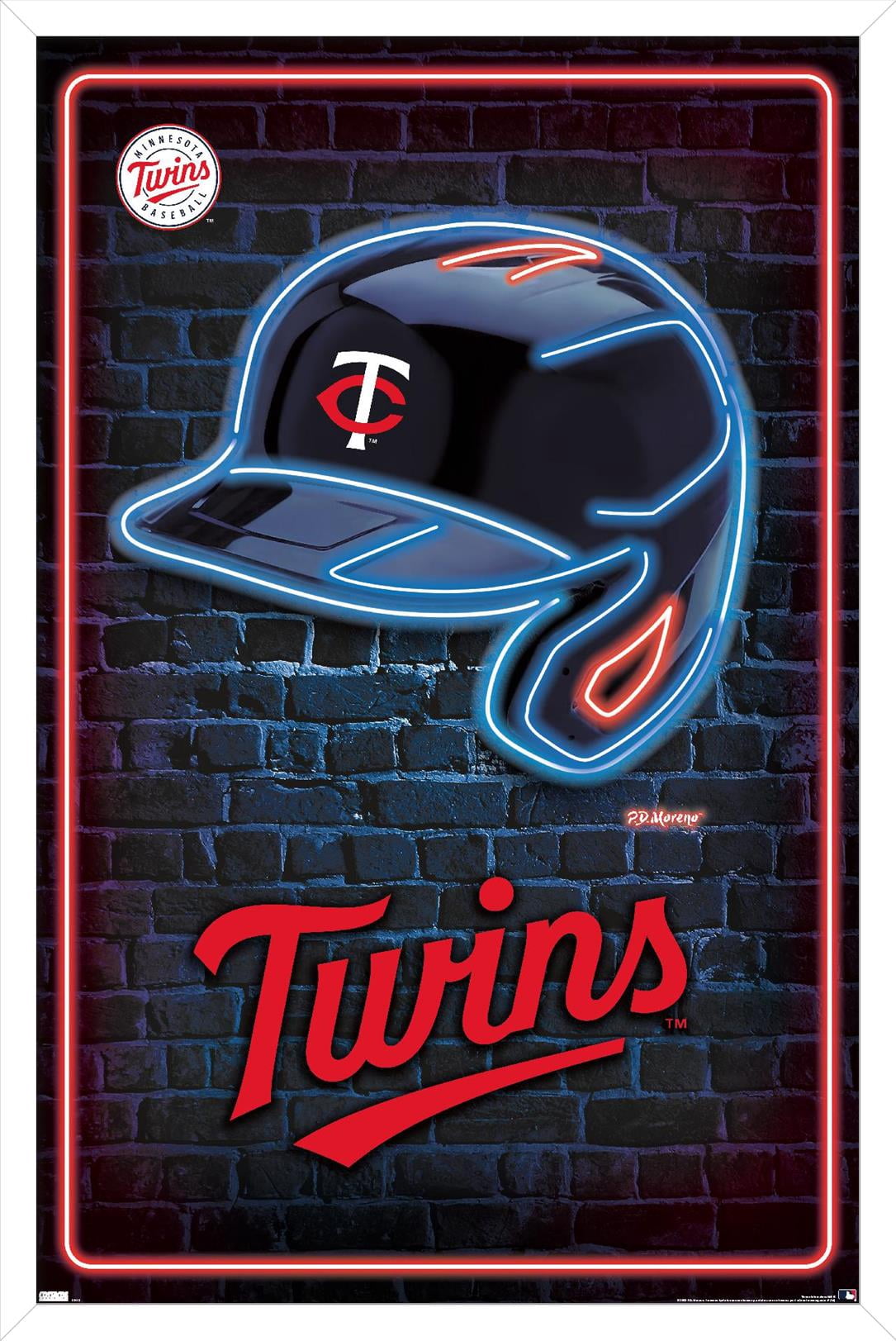 MLB Minnesota Twins - Neon Helmet 23 Wall Poster, 14.725" x 22.375" Framed