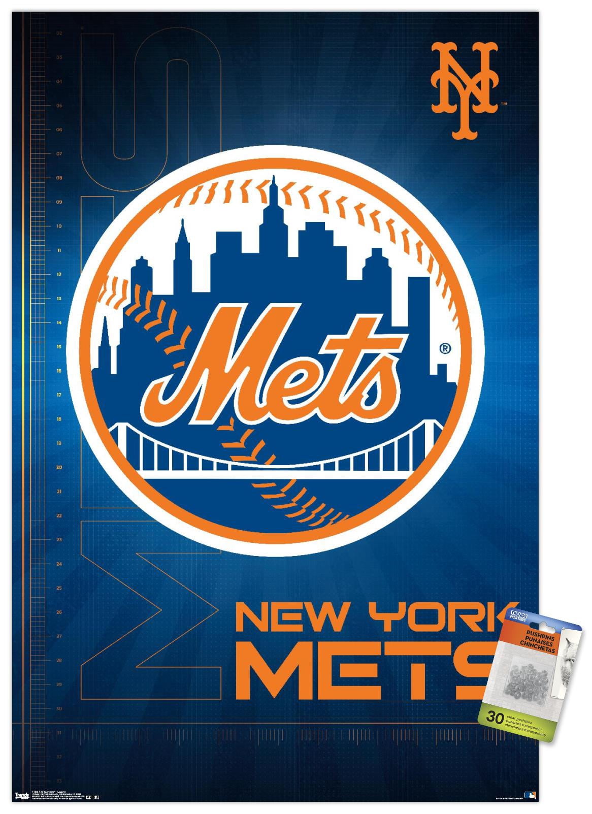 MLB New York Mets - Logo 16 Wall Poster with Push Pins, 22.375" x 34"