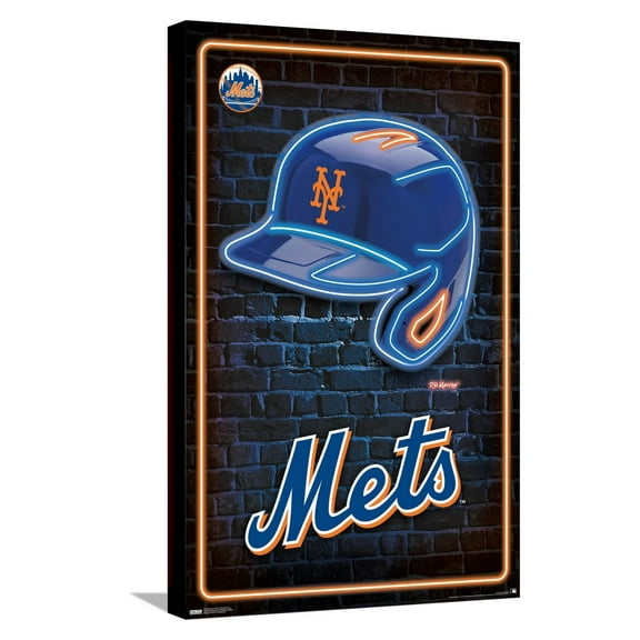 MLB New York Mets - Neon Helmet 23 Canvas Wall Poster, 14.725" x 22.375"