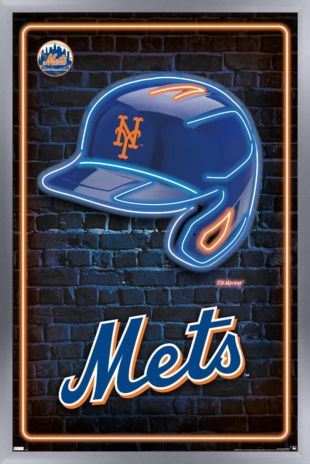 MLB New York Mets - Neon Helmet 23 Wall Poster, 14.725" x 22.375" Framed