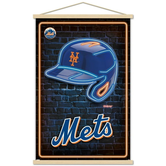 MLB New York Mets - Neon Helmet 23 Wall Poster with Magnetic Frame, 22.375" x 34"