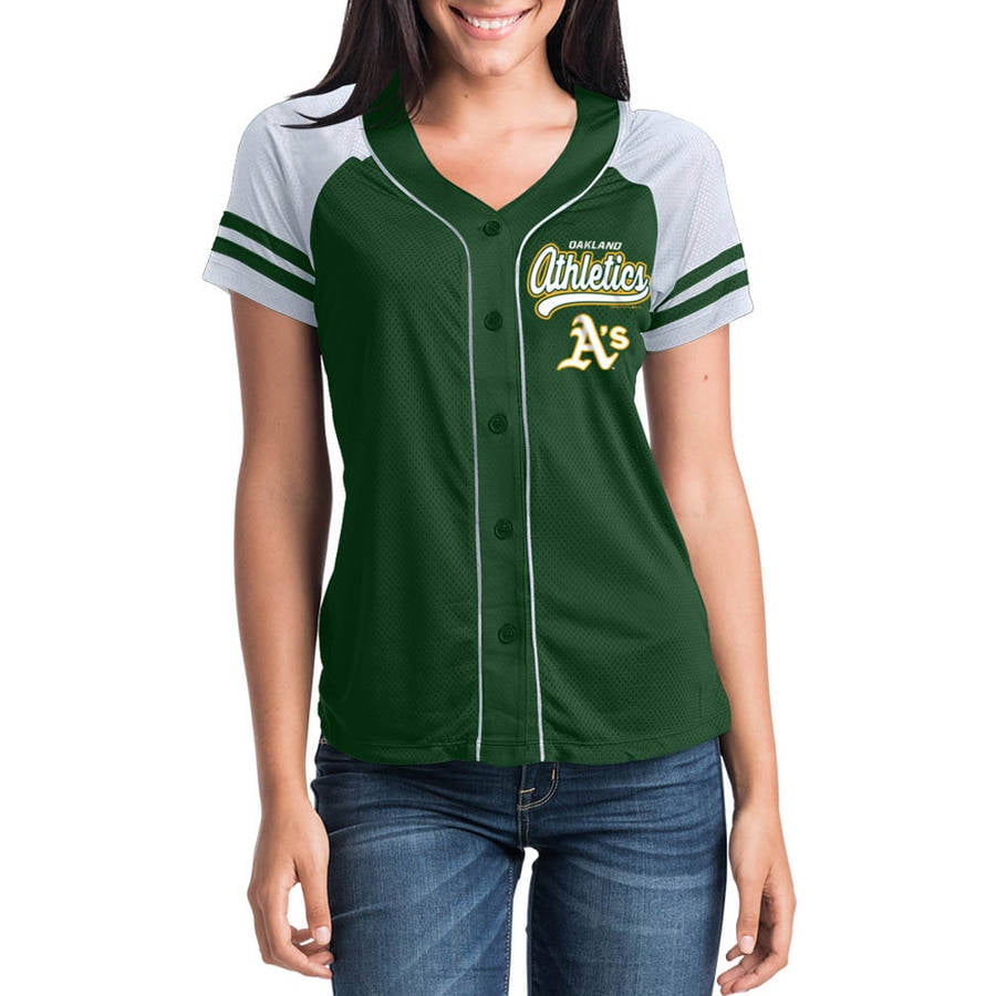 MLB Oakland Athletics Women's Short Sleeve Button Down Mesh Jersey