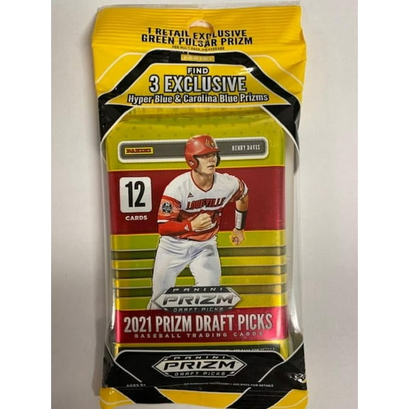 MLB Panini 2021 Prizm Draft Picks Baseball Trading Card CELLO Pack (15 Cards, Hyper Blue & Carolina Blue Prizms)