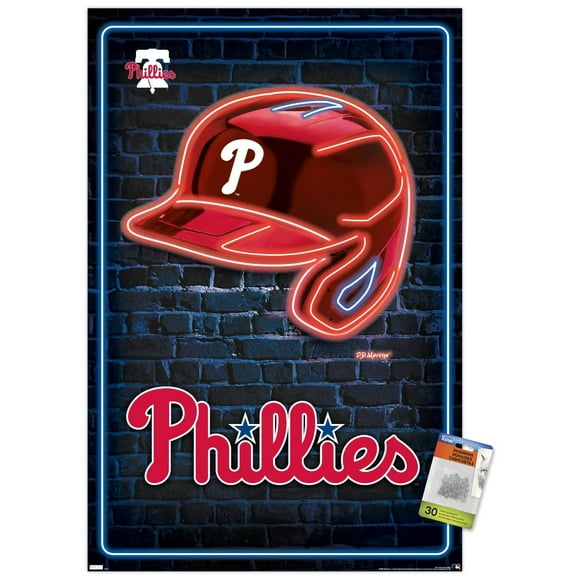 MLB Philadelphia Phillies - Neon Helmet 23 Wall Poster with Push Pins, 22.375" x 34"