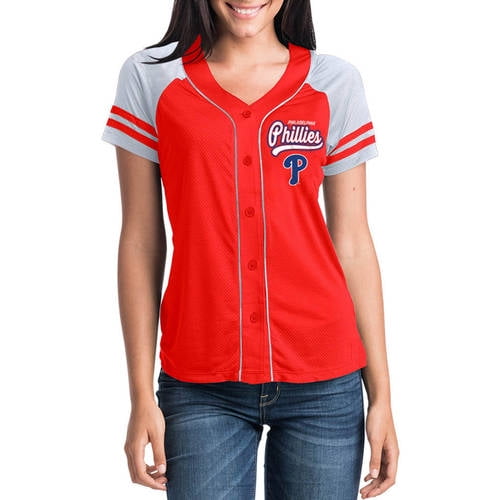 MLB Philadelphia Phillies Women's Short Sleeve Button Down Mesh Jersey