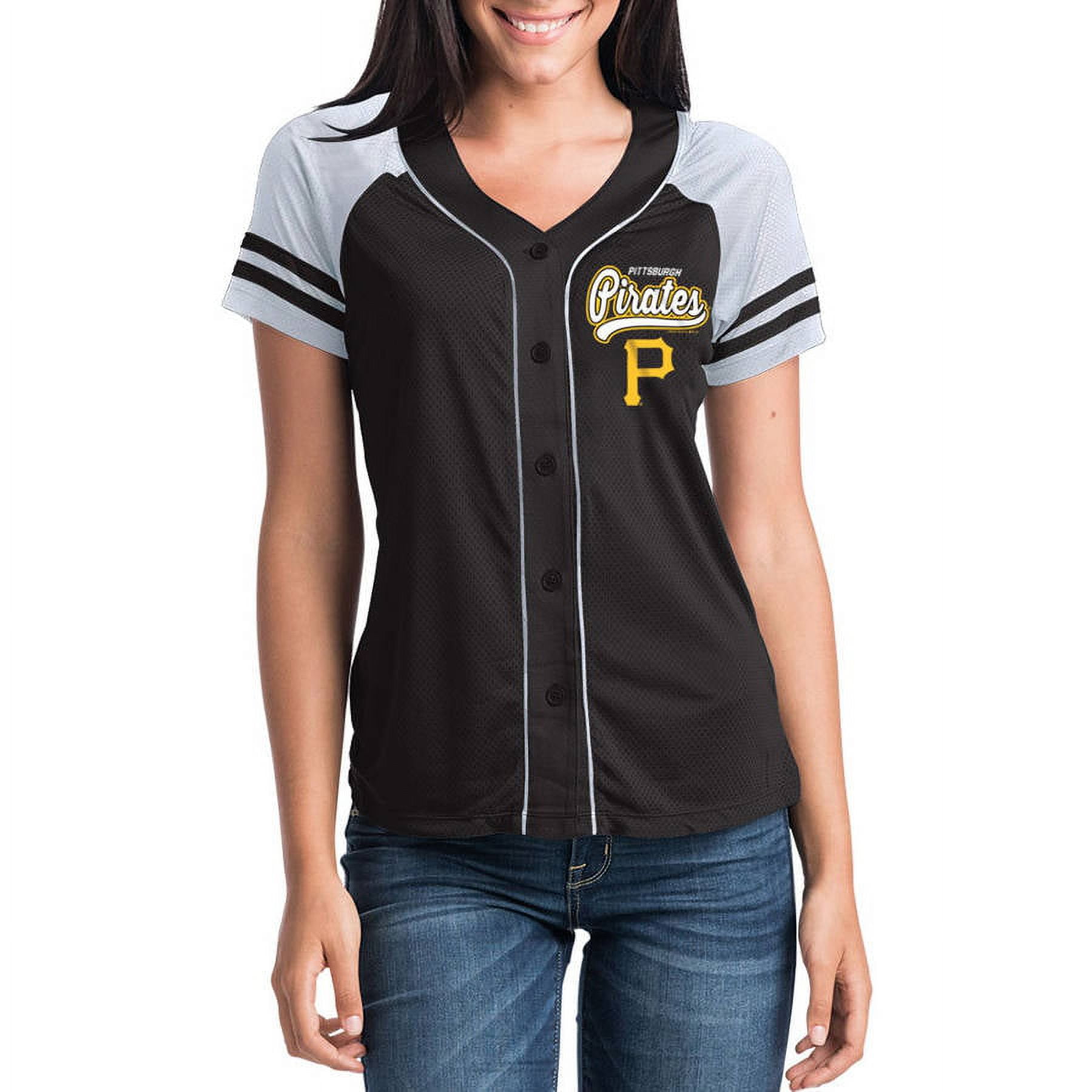 MLB Pittsburgh Pirates Women's Short Sleeve Button Down Mesh Jersey