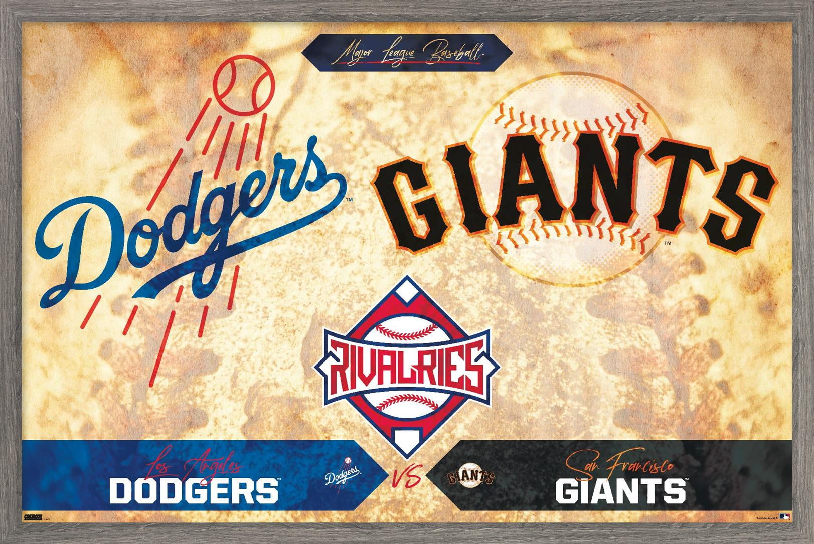 MLB Rivalries - Los Angeles Dodgers vs San Francisco Giants Wall Poster, 14.725" x 22.375" Framed