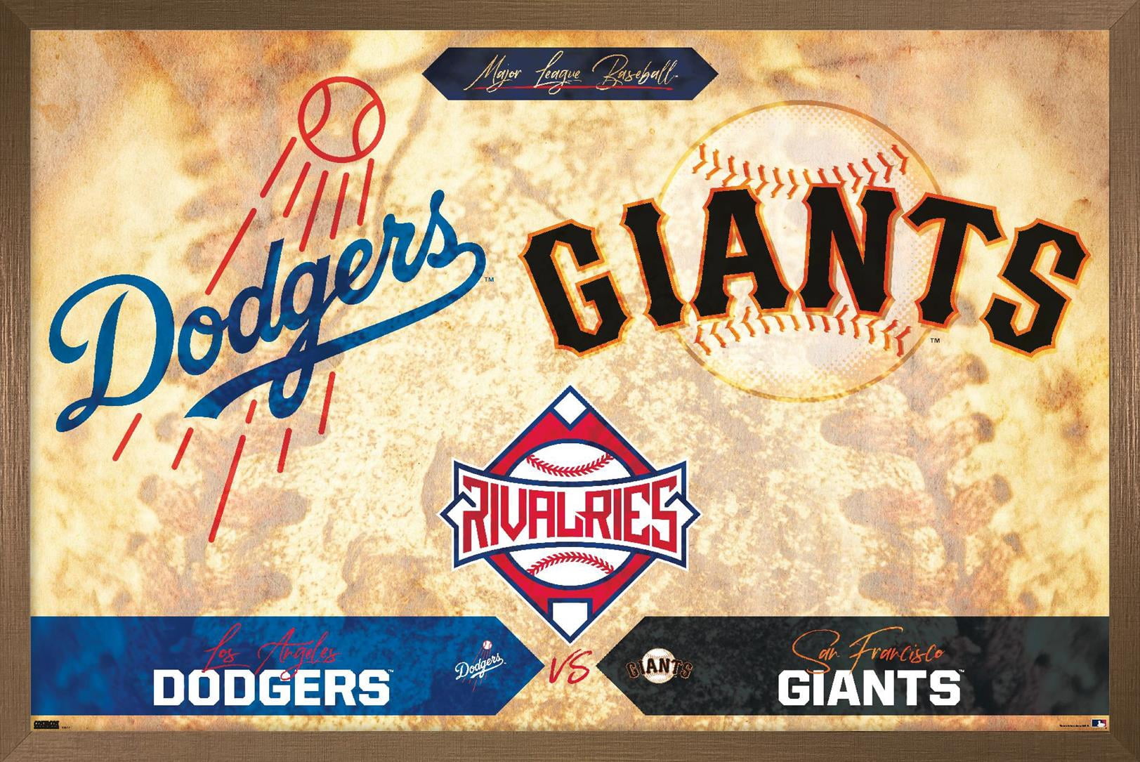 MLB Rivalries - Los Angeles Dodgers vs San Francisco Giants Wall Poster, 22.375" x 34" Framed