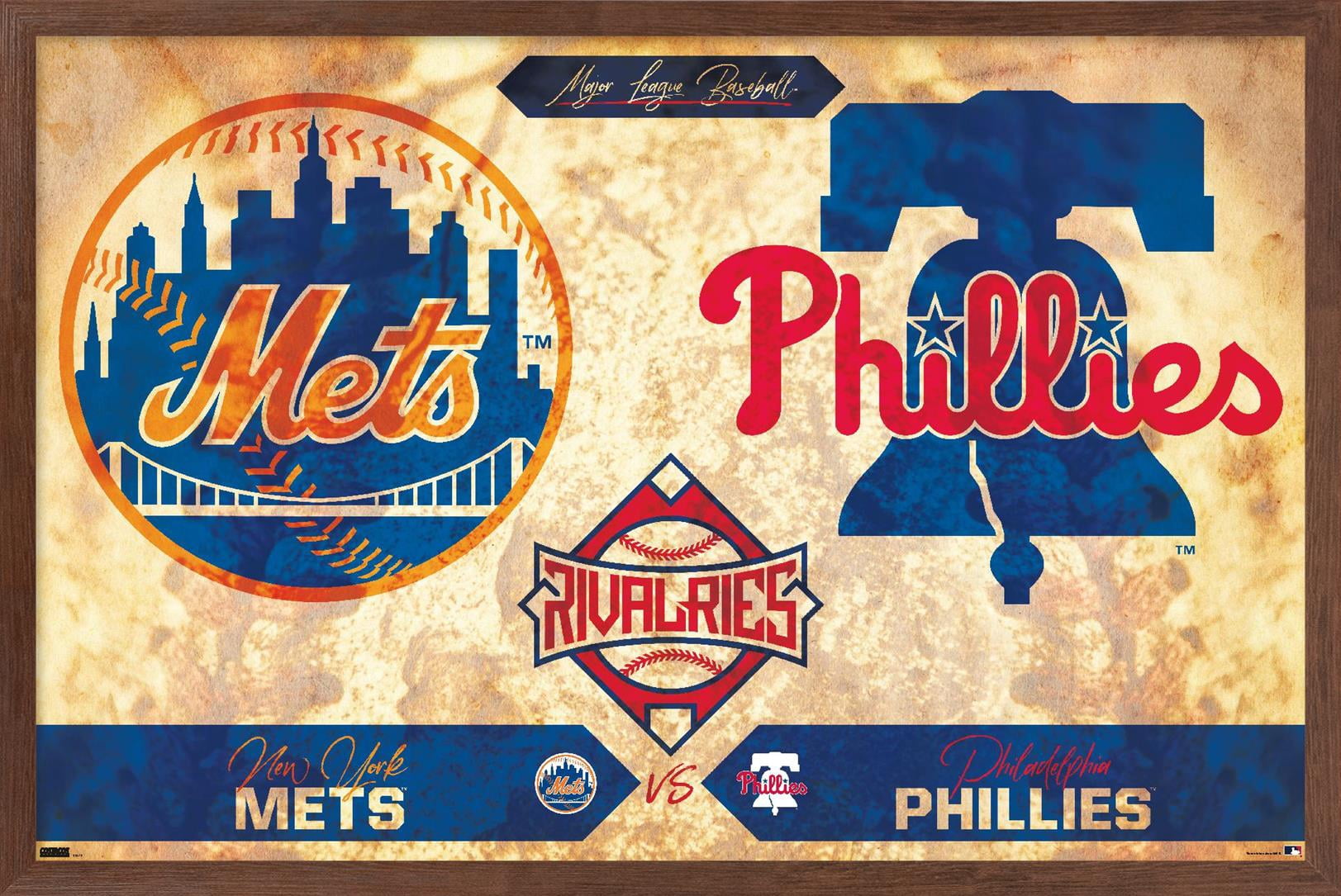 MLB Rivalries - New York Mets vs Philadelphia Phillies Wall Poster, 14.725" x 22.375" Framed