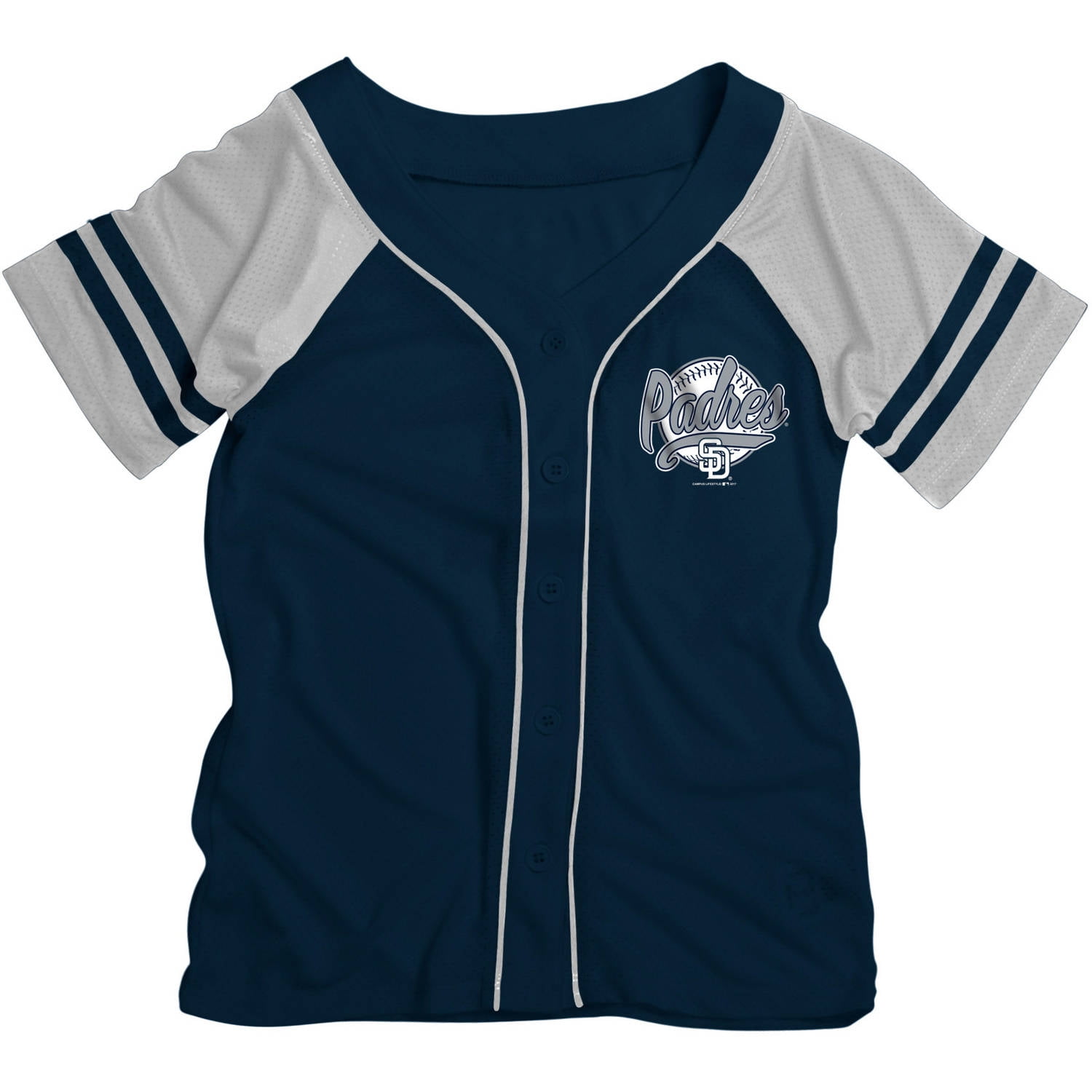MLB San Diego Padres Girls Short Sleeve Button Down Mesh Jersey