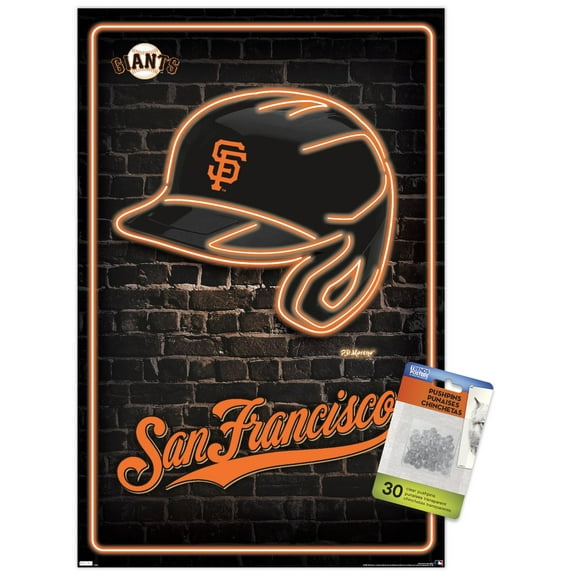 MLB San Franciso Giants - Neon Helmet 23 Wall Poster with Push Pins, 14.725" x 22.375"