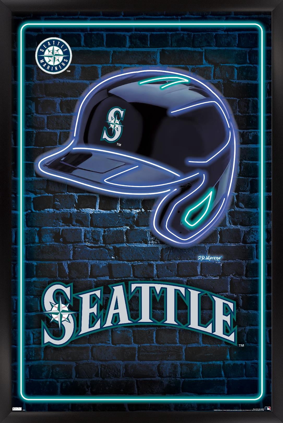 MLB Seattle Mariners - Neon Helmet 23 Wall Poster, 14.725" x 22.375" Framed