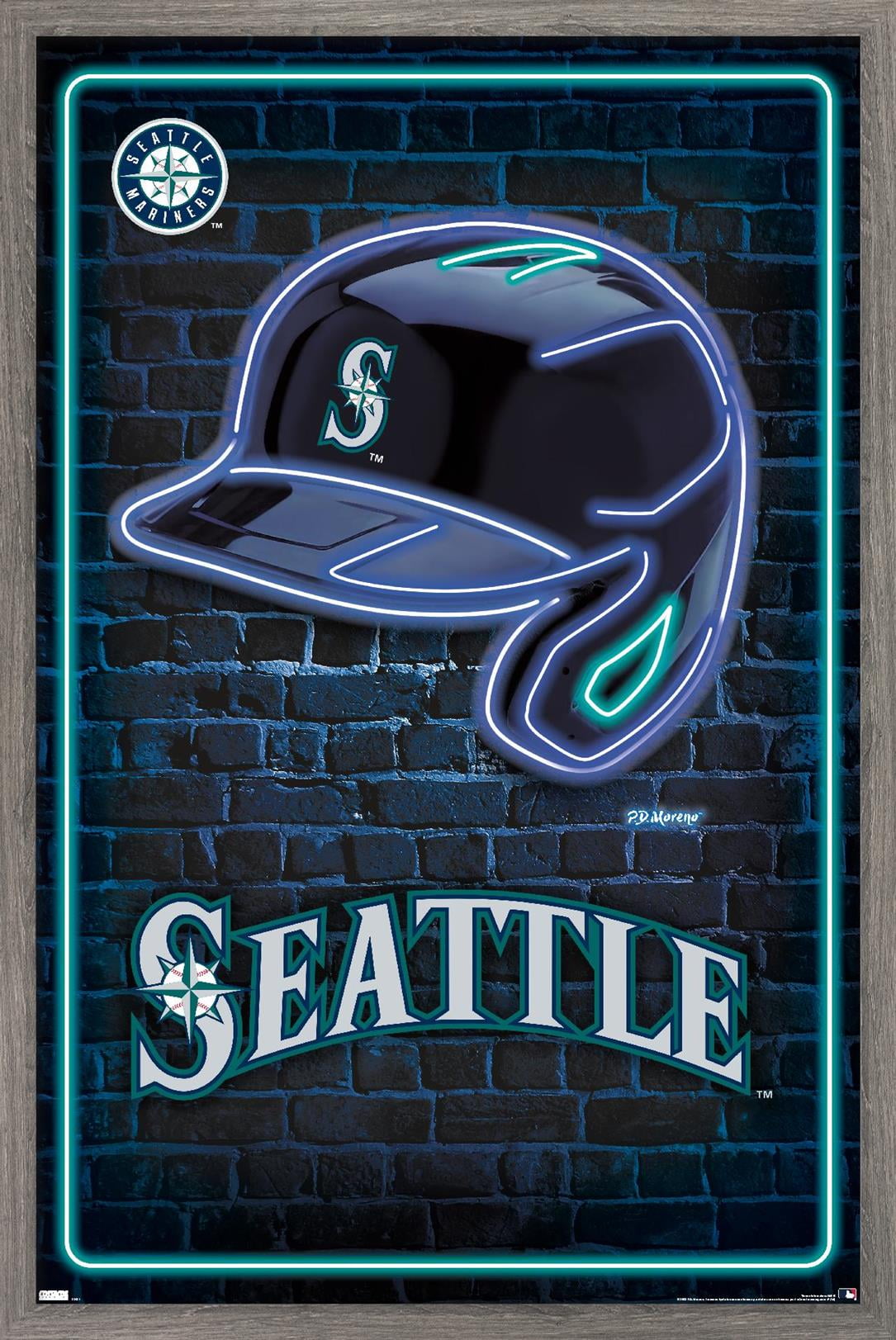 MLB Seattle Mariners - Neon Helmet 23 Wall Poster, 22.375" x 34" Framed