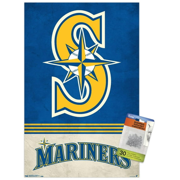 MLB Seattle Mariners - Retro Logo 18 Wall Poster with Push Pins, 14.725" x 22.375"