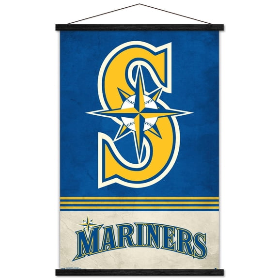 MLB Seattle Mariners - Retro Logo 18 Wall Poster with Wooden Magnetic Frame, 22.375" x 34"