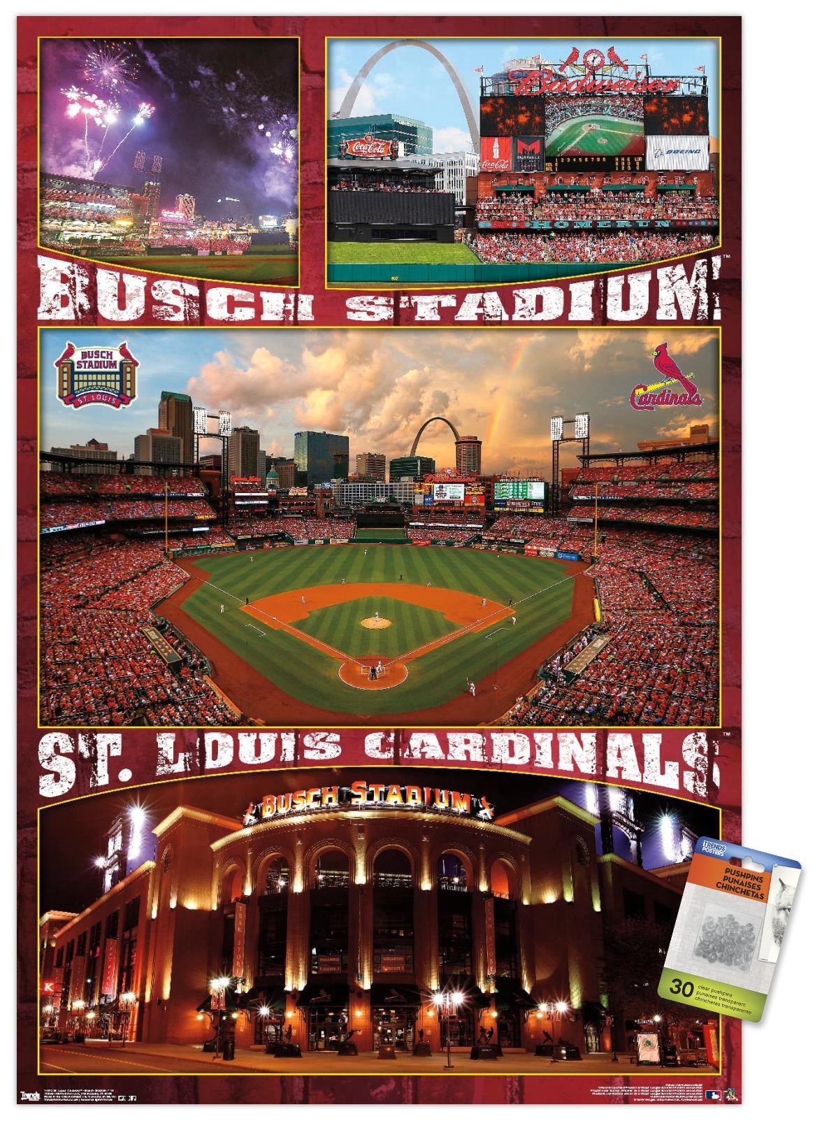 MLB St. Louis Cardinals - Busch Stadium 16 Wall Poster with Push Pins, 22.375" x 34"