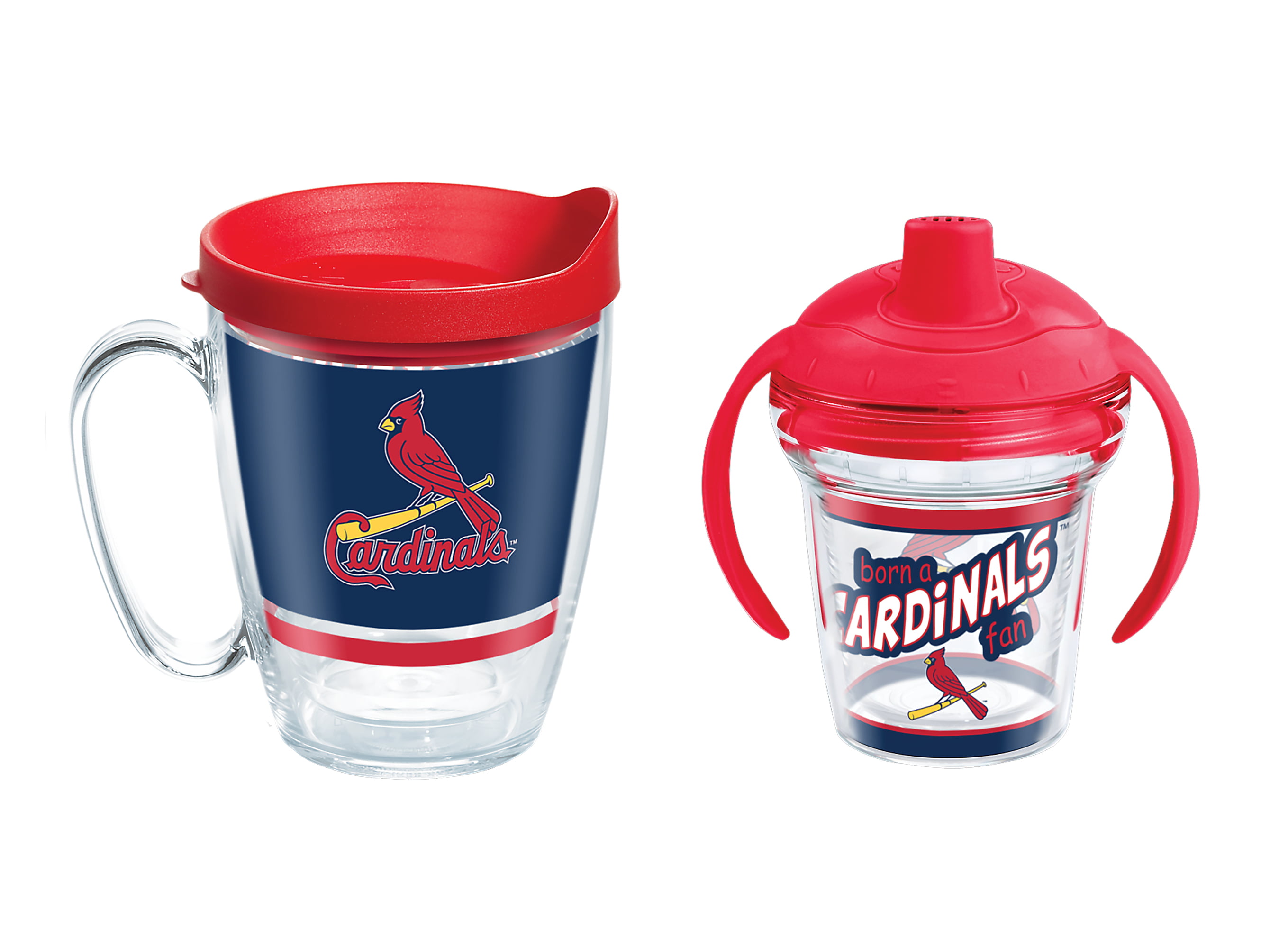 MLB St Louis Cardinals Legend 16 oz Coffee Mug and Born A Fan 6 oz Sippy Cup  with lids 
