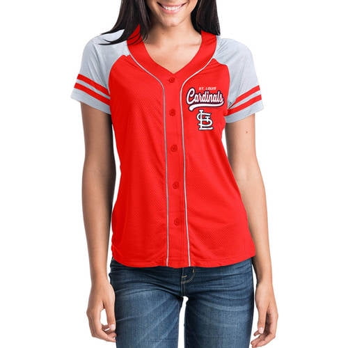 MLB St. Louis Cardinals Women's Short Sleeve Button Down Mesh Jersey 