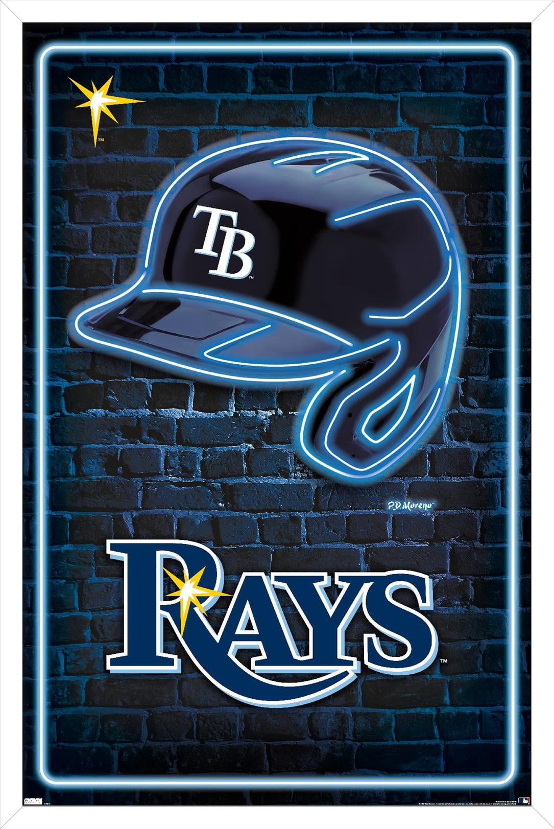MLB Tampa Bay Rays - Neon Helmet 23 Wall Poster, 22.375" x 34" Framed
