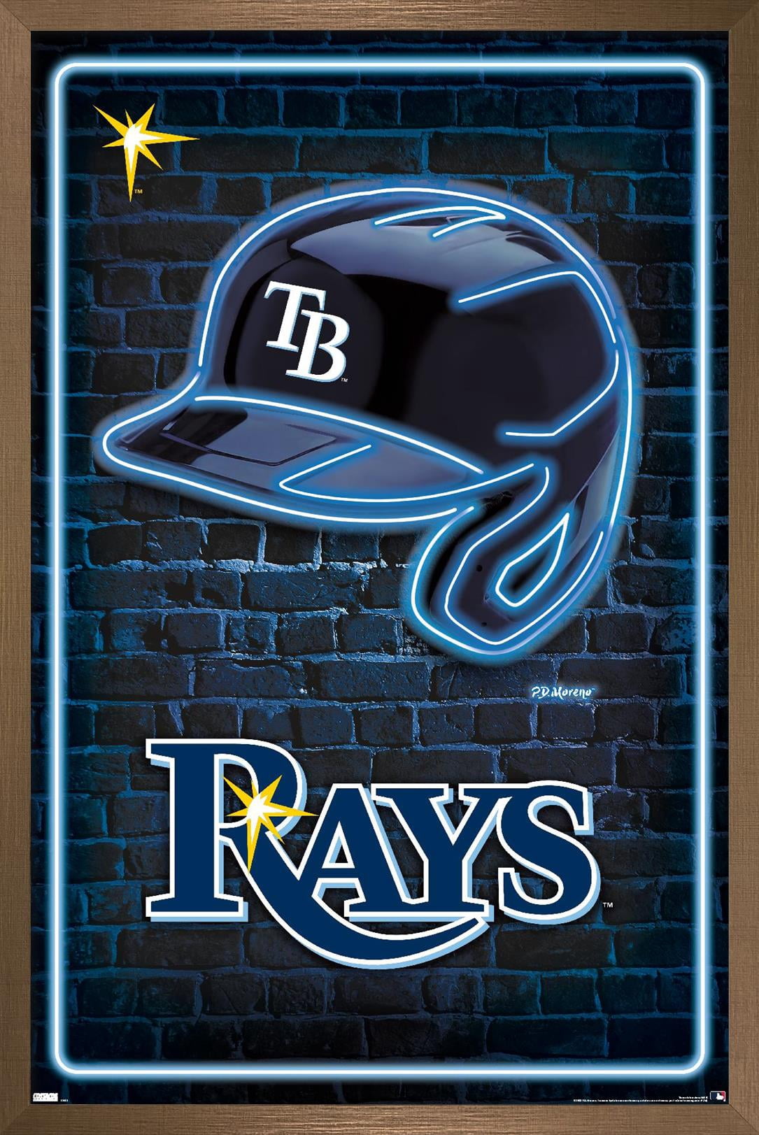 MLB Tampa Bay Rays - Neon Helmet 23 Wall Poster, 22.375" x 34" Framed