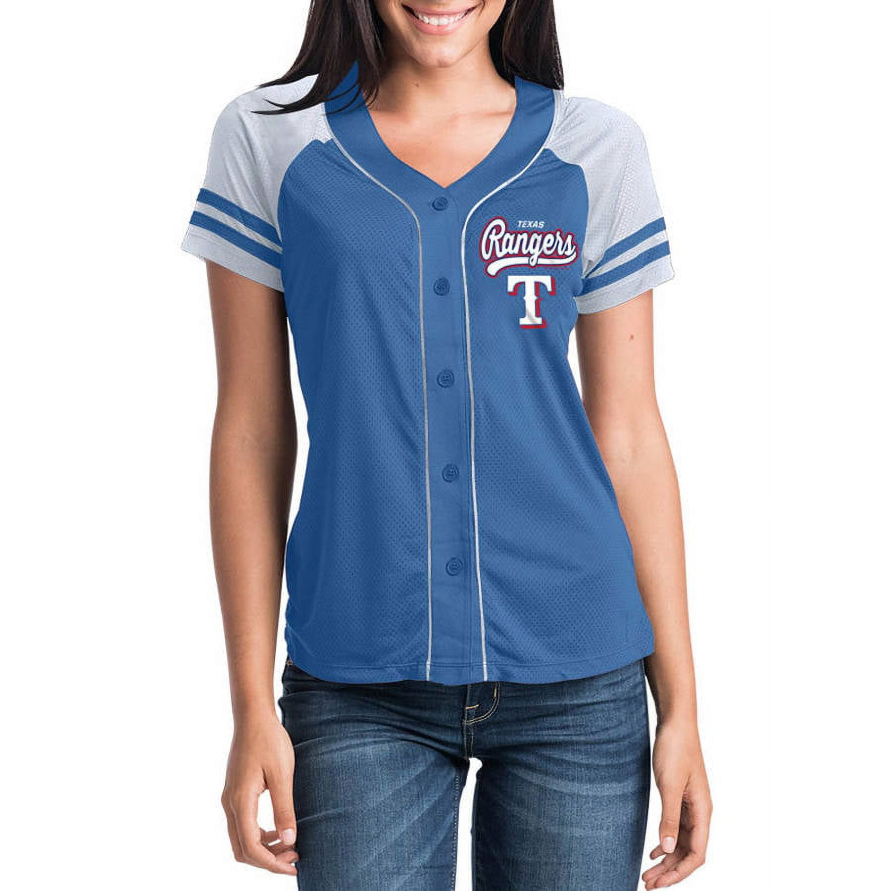 MLB Texas Rangers Women's Short Sleeve Button Down Mesh Jersey 