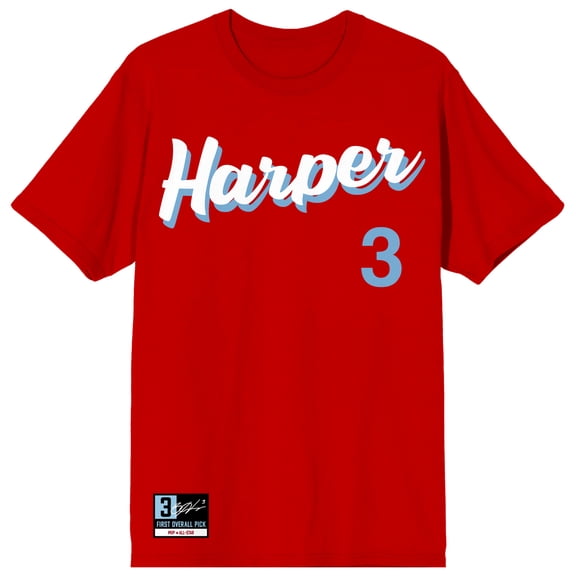 MLBPA Bryce Harper 3 Adult Red Crew Neck Short Sleeve T-shirt-Large