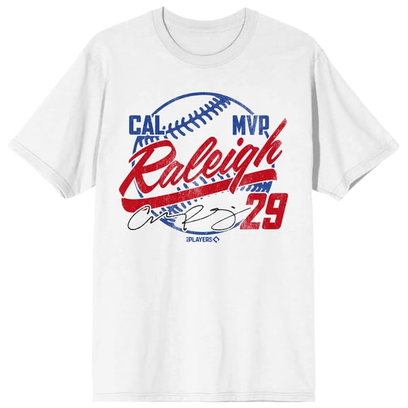 MLBPA Cal Raleigh 29 Baseball Adult White Crew Neck Short Sleeve T-shirt-XL