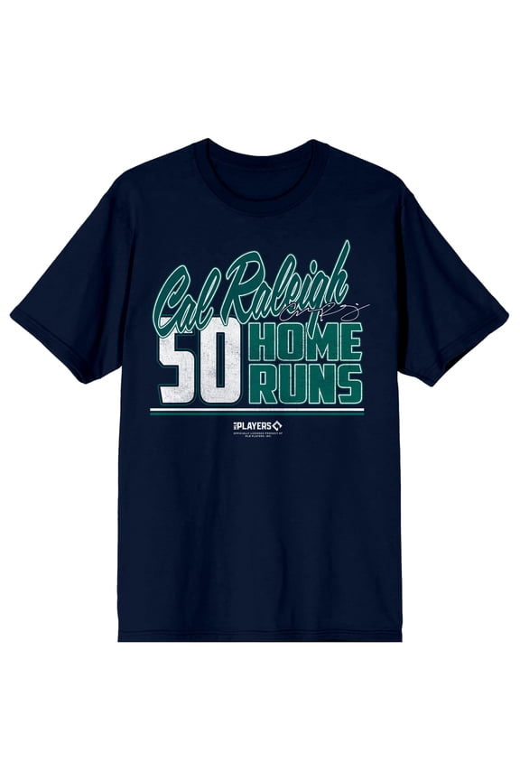 MLBPA Cal Raleigh 50 Home Runs Adult Navy Crew Neck Short Sleeve T-shirt-Large