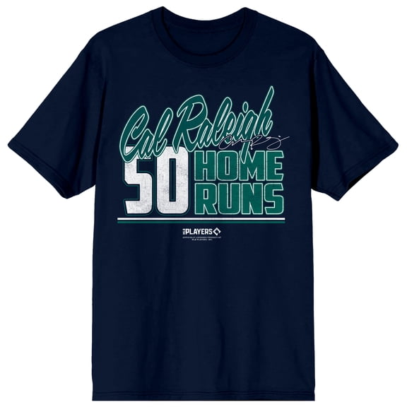 MLBPA Cal Raleigh 50 Home Runs Adult Navy Crew Neck Short Sleeve T-shirt-Small